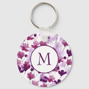 Paarse en roze bloemen sleutelhanger