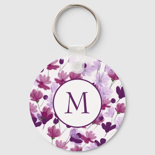 Paarse en roze bloemen sleutelhanger (Voorkant)