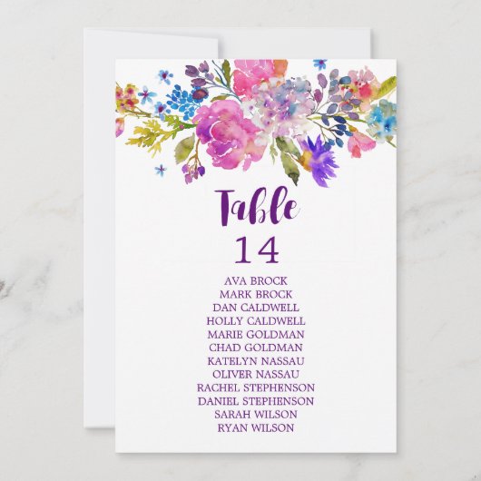 Paarse en roze bloemen Tabelnummerdiagram (Achterkant)