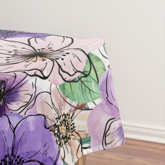 Paarse en roze bloemen tafelkleed (Voorbeeld)