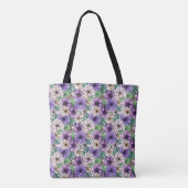 Paarse en roze bloemen tote bag (Achterkant)