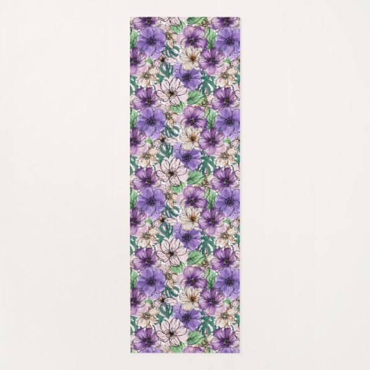 Paarse en roze bloemen yogamat (Voorkant)