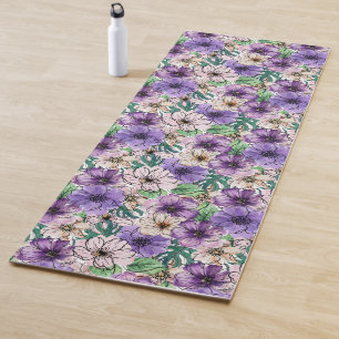 Paarse en roze bloemen yogamat