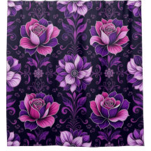 Paarse en Roze Bloemen Zwarte Achtergrond