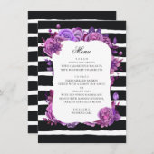 Paarse en roze bloemen. Zwarte bruiloft Menu (Voorkant / Achterkant)