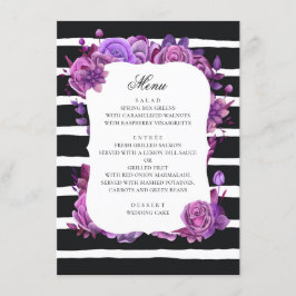 Paarse en roze bloemen. Zwarte bruiloft Menu