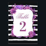 Paarse en roze bloemenbruiloft. Zwarte strepen Kaart<br><div class="desc">Modern zwart-wit trouwtafelnummer met waterverf paarse en roze bloemen. Geschikt voor verjaardag,  jubileum en elk ander feest. Neem contact met me op als je extra items nodig hebt.</div>