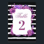 Paarse en roze bloemenbruiloft. Zwarte strepen Kaart<br><div class="desc">Modern zwart-wit trouwtafelnummer met waterverf paarse en roze bloemen. Geschikt voor verjaardag,  jubileum en elk ander feest. Neem contact met me op als je extra items nodig hebt.</div>
