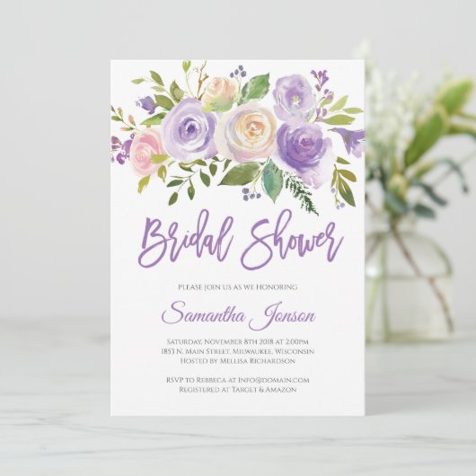 Paarse en roze bloemenrustiek vrijgezellenfeest kaart (Staand voorkant)