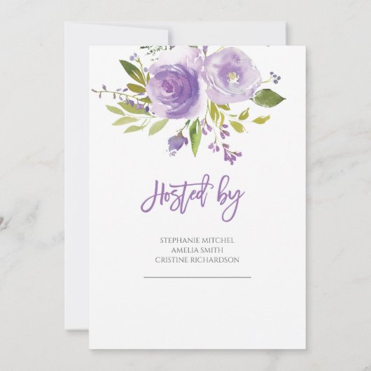 Paarse en roze bloemenrustiek vrijgezellenfeest kaart (Achterkant)