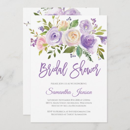 Paarse en roze bloemenrustiek vrijgezellenfeest kaart (Voorkant / Achterkant)