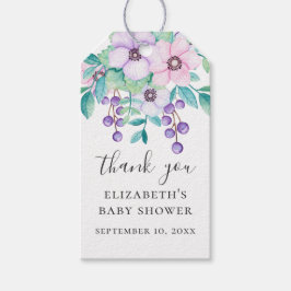 Paarse en roze bloemige baby shower dank u cadeaulabel