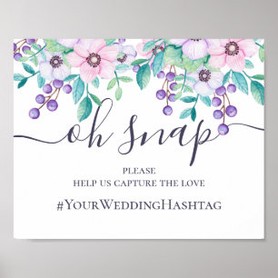 Paarse en roze bloemige trouw instagram hashtag poster