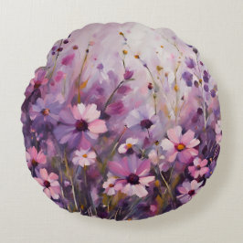 Paarse en roze bloemkunst rond kussen