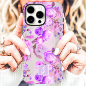 Paarse en Roze Bloemmonogram Case-Mate iPhone Case