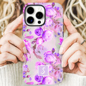 Paarse en Roze Bloemmonogram Case-Mate iPhone Case