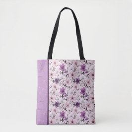 paarse en roze bloemmotief tote bag