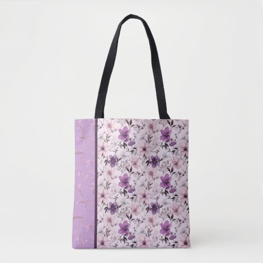 paarse en roze bloemmotief tote bag (Voorkant)
