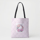 paarse en roze bloemmotief tote bag (Voorkant)