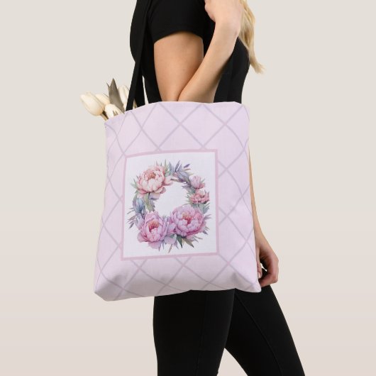 paarse en roze bloemmotief tote bag (Dichtbij)