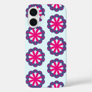 Paarse en roze bloemvormen illustratie iPhone 16 hoesje
