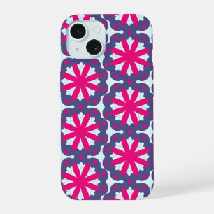 Paarse en roze bloemvormen illustratie iPhone 15 case