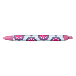 Paarse en Roze Bloemvormen Zwarte Inkt Pen