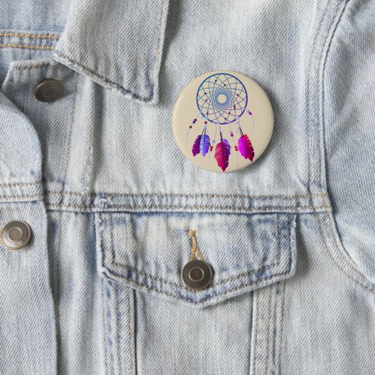 Paarse en roze Bohemen Dream Catcher Ronde Button 5,7 Cm (In situ)