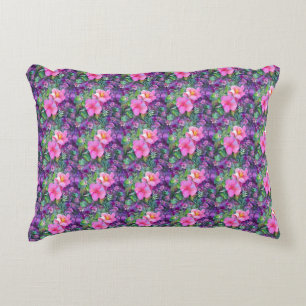 Paarse en roze botanische bloempatroon accent kussen