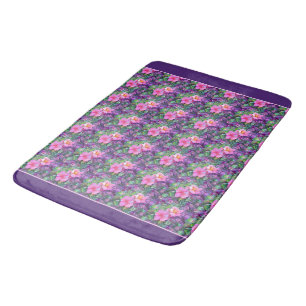 Paarse en roze botanische bloempatroon badmat
