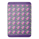 Paarse en roze botanische bloempatroon badmat (Voorkant Verticaal)