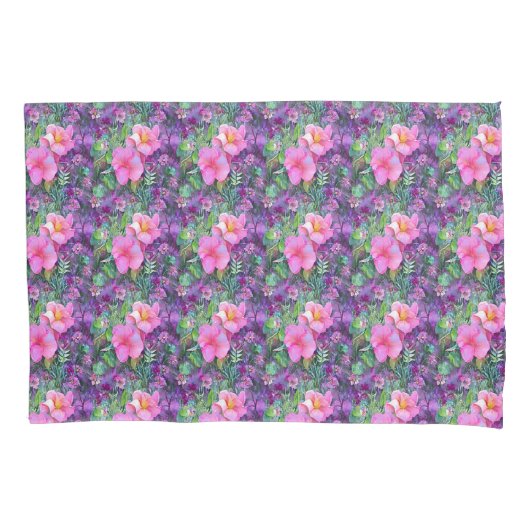 Paarse en roze botanische bloempatroon kussensloop (Voorkant)