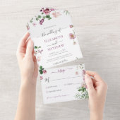 Paarse en roze bruiloft in één uitnodiging (Afscheurbaar)