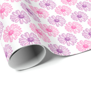 Paarse en roze Daisies Pattern Cadeaupapier