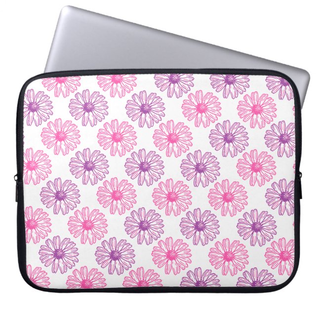 Paarse en roze Daisies Pattern Laptop Sleeve (Voorkant)
