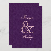 Paarse en roze Damask Wedding Metallic Kaart (Voorkant / Achterkant)