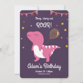 Paarse en roze dinosauruspartij uitnodiging (Voorkant)