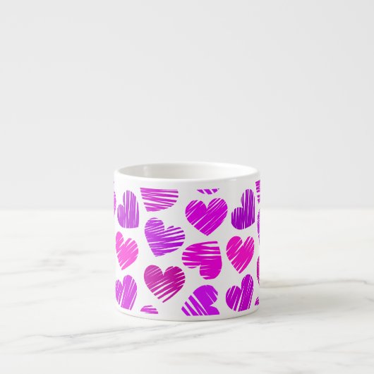 Paarse en roze Doodled Hearts Valentijn Espresso Kop (Voorkant)