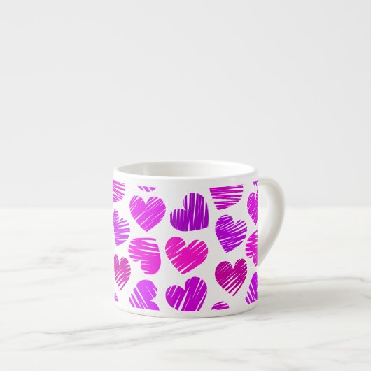 Paarse en roze Doodled Hearts Valentijn Espresso Kop (Voorkant rechts)