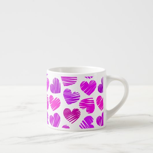 Paarse en roze Doodled Hearts Valentijn Espresso Kop (Rechts)