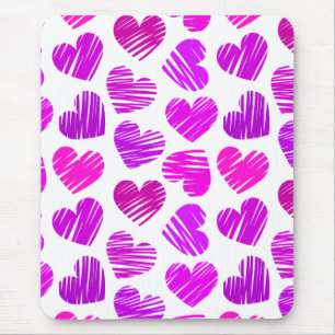 Paarse en roze Doodled Hearts Valentijn Muismat