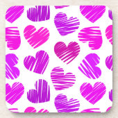 Paarse en roze Doodled Hearts Valentijn Onderzetter (Voorkant)