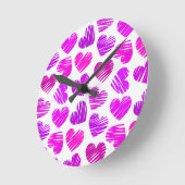 Paarse en roze Doodled Hearts Valentijn Ronde Klok (Hoek)