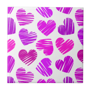 Paarse en roze Doodled Hearts Valentijn Tegeltje