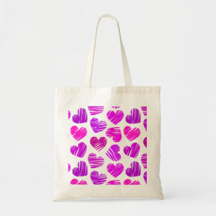 Paarse en roze Doodled Hearts Valentijn Tote Bag