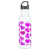 Paarse en roze Doodled Hearts Valentijn Waterfles (Voorkant)