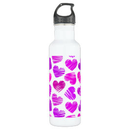Paarse en roze Doodled Hearts Valentijn Waterfles