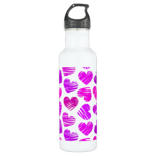 Paarse en roze Doodled Hearts Valentijn Waterfles