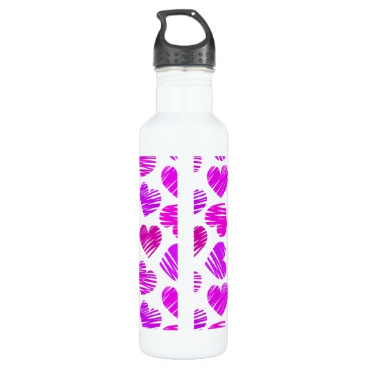 Paarse en roze Doodled Hearts Valentijn Waterfles (Achterkant)