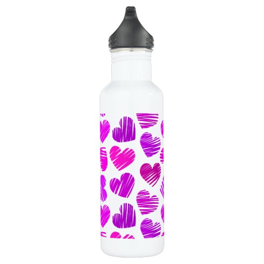 Paarse en roze Doodled Hearts Valentijn Waterfles (Rechts)